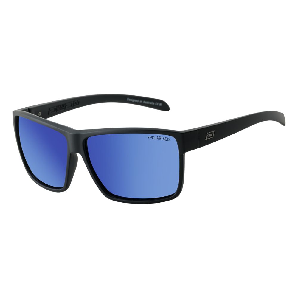 RACKATEER - Satin Black with Polarized Blue Mirror Lens